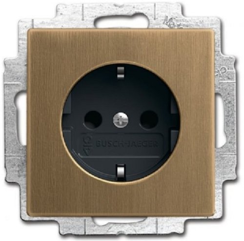 Розетка с заземлением без рамки ABB Династия 1-м. шторки античная латунь/черная роспись картинка